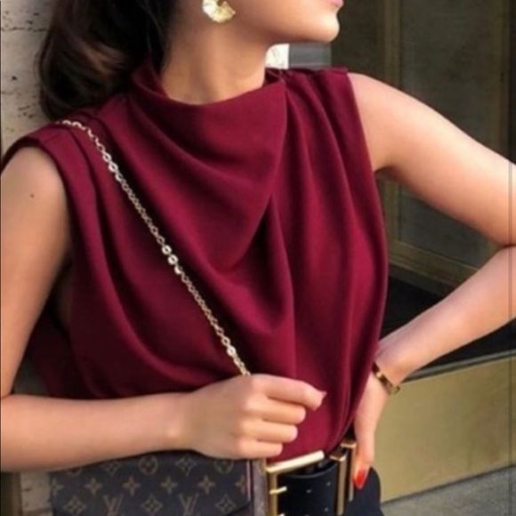 zara high neck pleated top